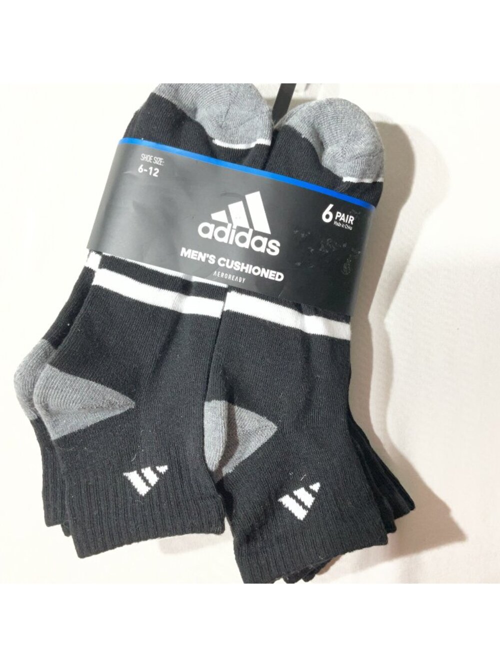 Adidas Mens Cushioned AEROREADY Socks 6-Pair Black/Gray Shoe Size 6-12 Superior